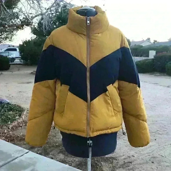 Love tree mustard dark blue puffer jacket small - Picture 2 of 6
